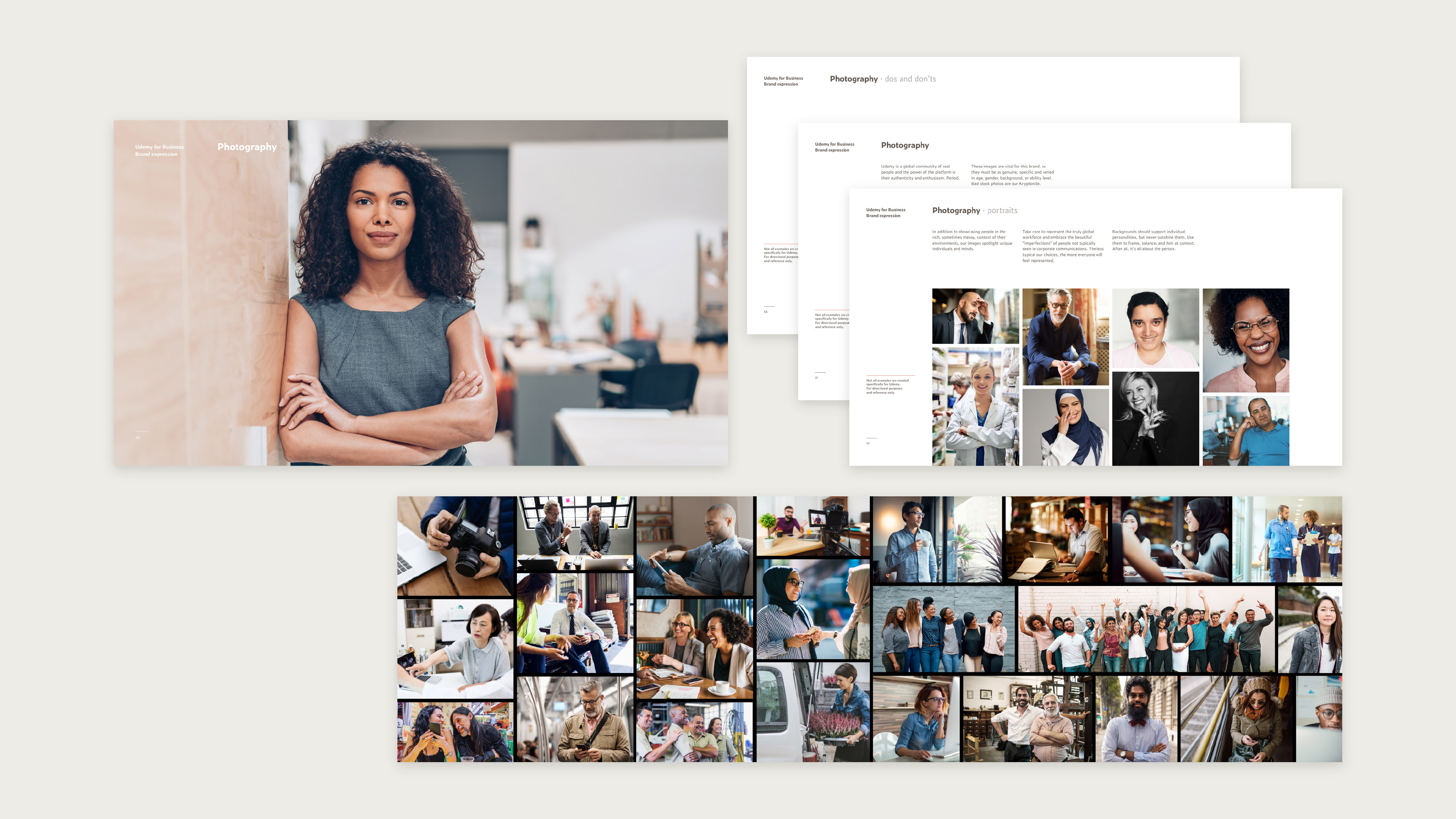 Udemy for Business Brand Book - Screenshot of photography guidelines pages.