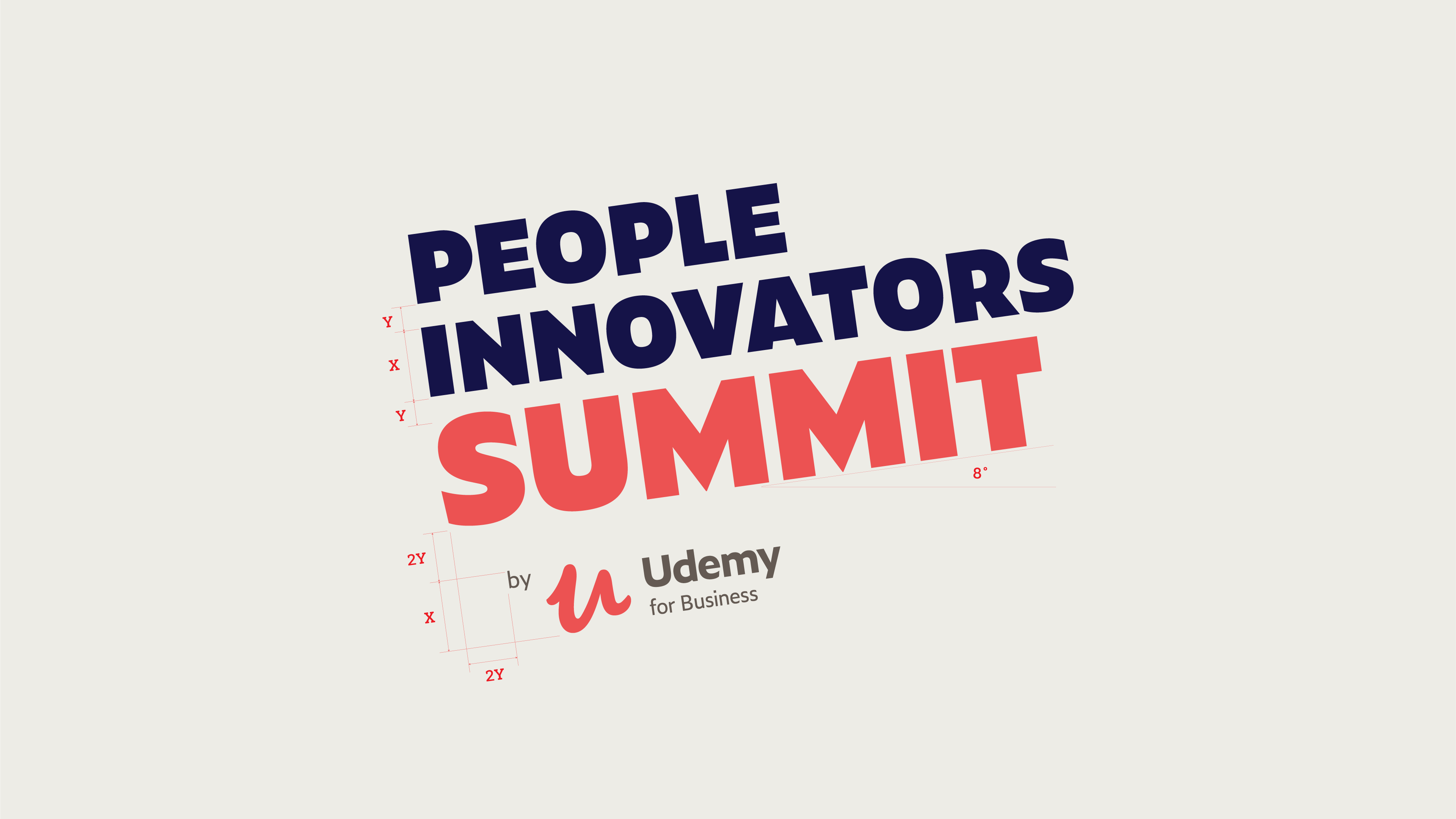 People Innovators Summit wordmark lockup with "Udemy for Business" logo, with specs